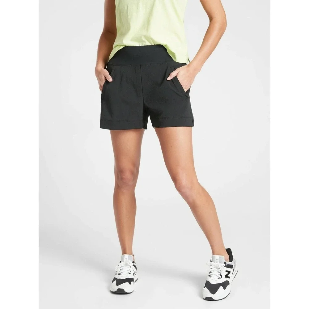 Athleta Trekkie North Shorts Women Sz 18 Black Athletic Pull On Gym Walking‎